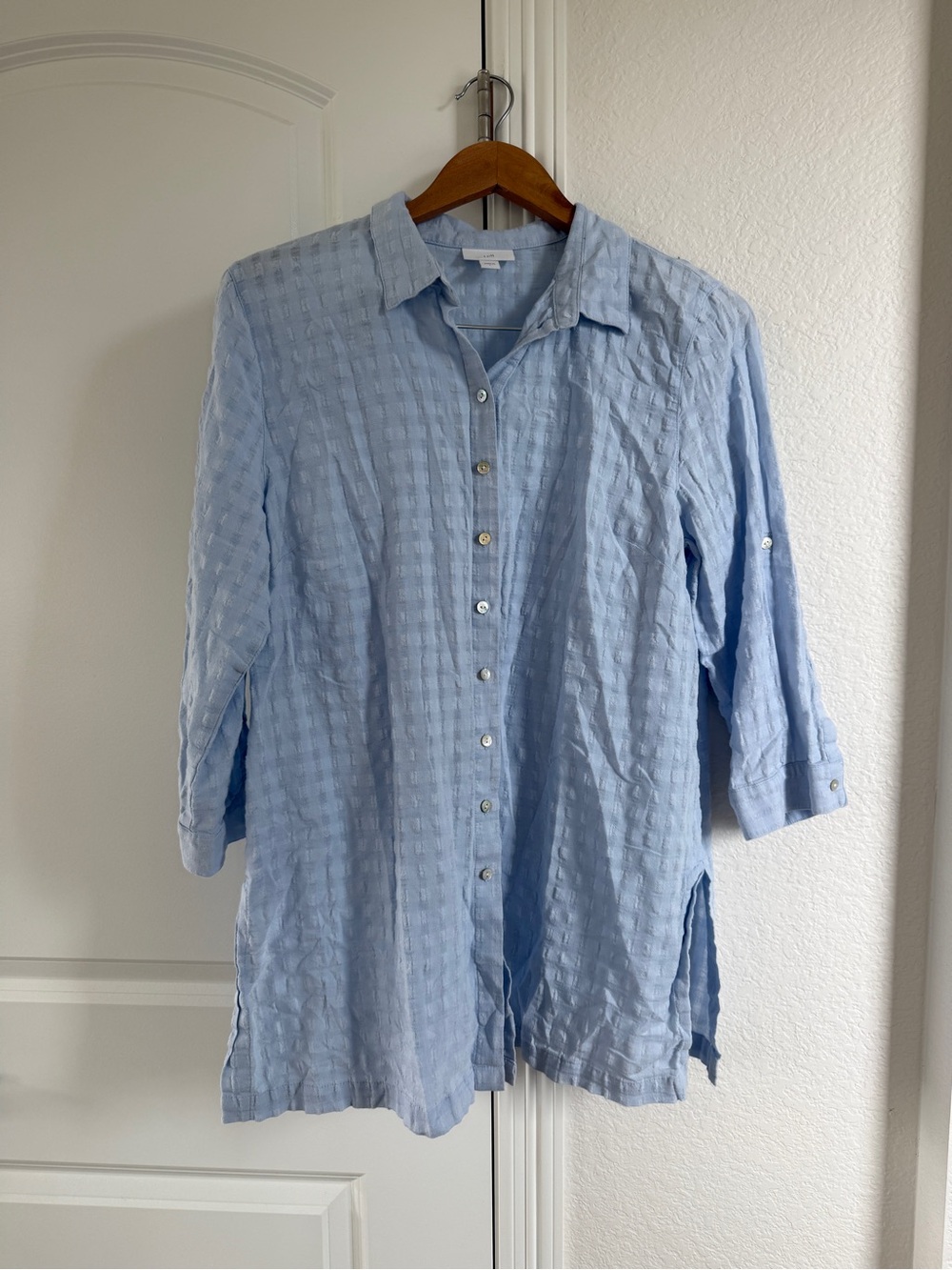 J. Jill Light Blue Textured Button-Down Shirtdress 100% Cotton